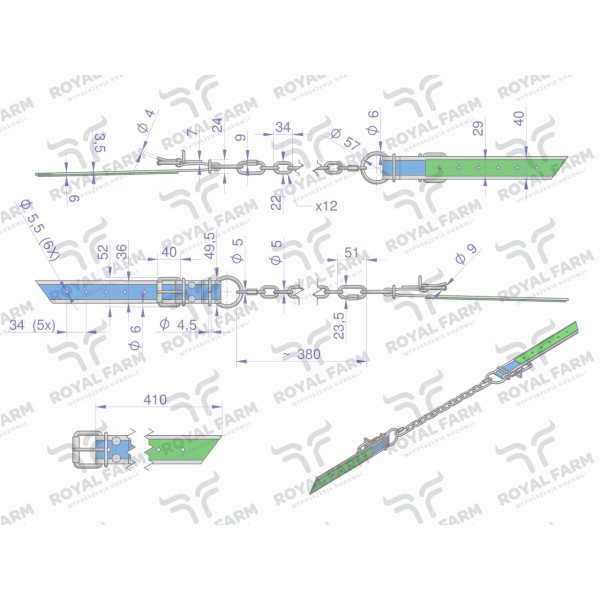 Poskrom, dwa pasy z łańcuchem, Royal Farm RF-96459020 | Exvi