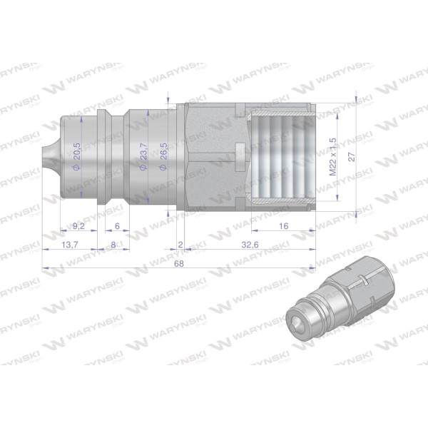 Szybkozłącze hydrauliczne wtyczka M22x1.5 WIAM22SW | Exvi