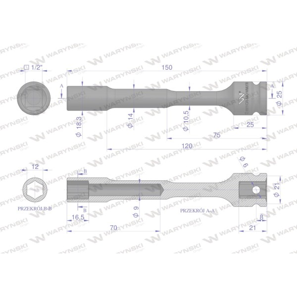 Nasadka udarowa 1/2", sześciokątna slim WMU170 | Exvi