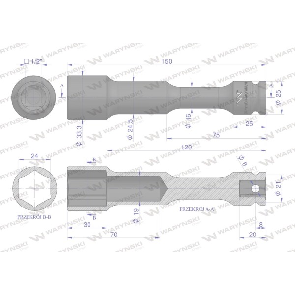 Nasadka udarowa 1/2", sześciokątna slim WMU180 | Exvi