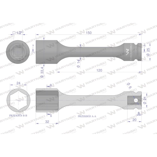 Nasadka udarowa 1/2", sześciokątna slim WMU198 | Exvi