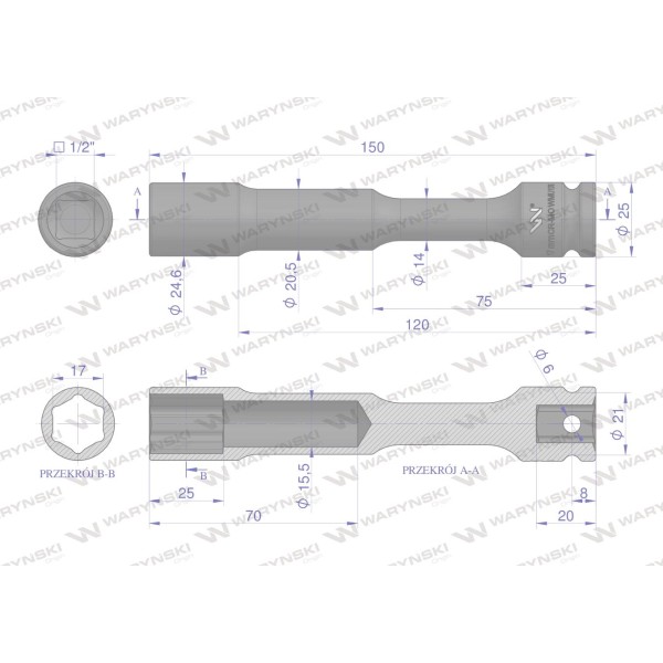 Nasadka udarowa 1/2", sześciokątna slim WMU175 | Exvi