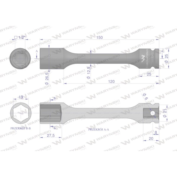 Nasadka udarowa 1/2", sześciokątna slim WMU195 | Exvi