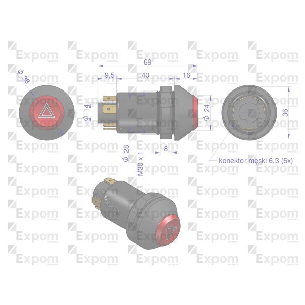 Wyłącznik świateł awaryjnych Deutz-Fahr 50/70-404/3 | Exvi