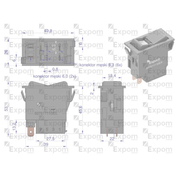 Włącznik przechylny do blokady 507511110EX | Exvi