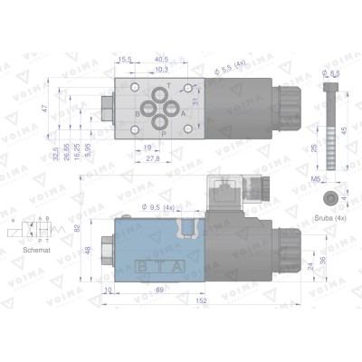 Rozdzielacz (elektrozawór CETOP 3 V-4WE6-HAG1-230V | Exvi