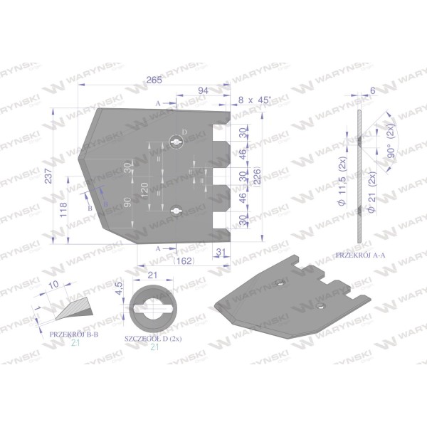 Lemiesz 237 mm, listwowy lewy szerokość 089003580 | Exvi