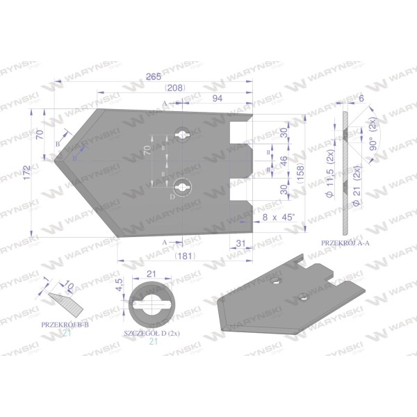 Lemiesz 172 mm, listwowy lewy szerokość 089000300 | Exvi
