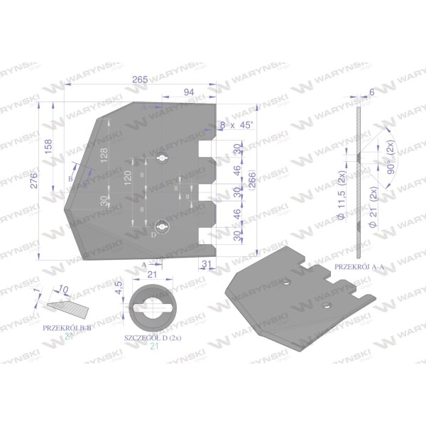 Lemiesz 276 mm, listwowy prawy szerokość 089004560 | Exvi