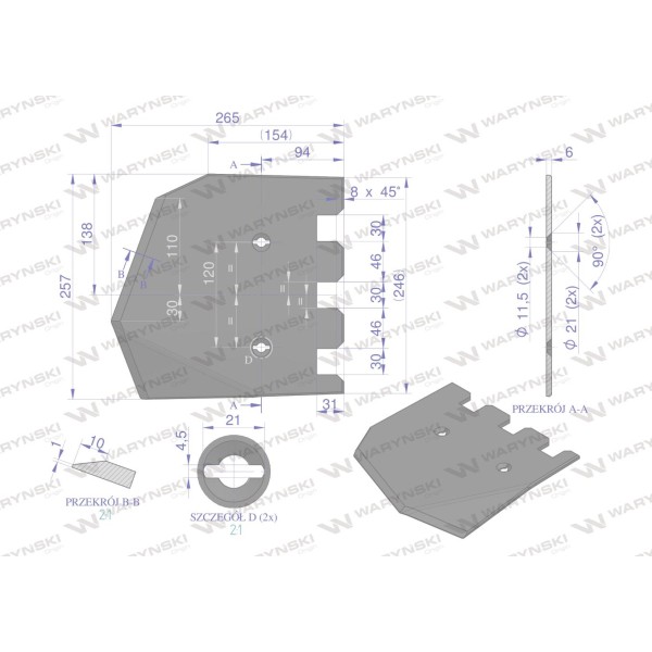 Lemiesz 257 mm, listwowy prawy szerokość 089004630 | Exvi