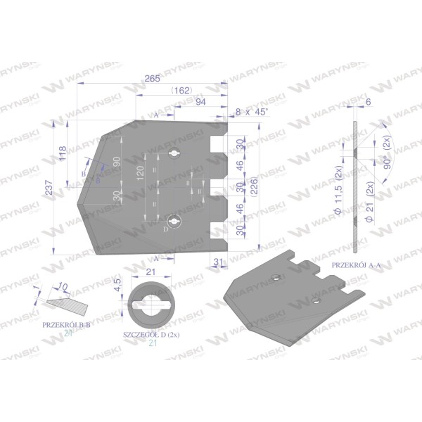 Lemiesz 237 mm, listwowy prawy szerokość 089003570 | Exvi