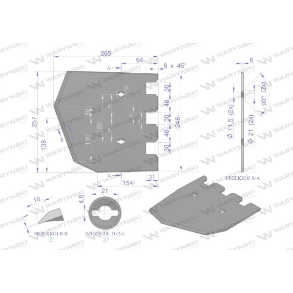 Lemiesz 257 mm, listwowy lewy szerokość 089004640 | Exvi