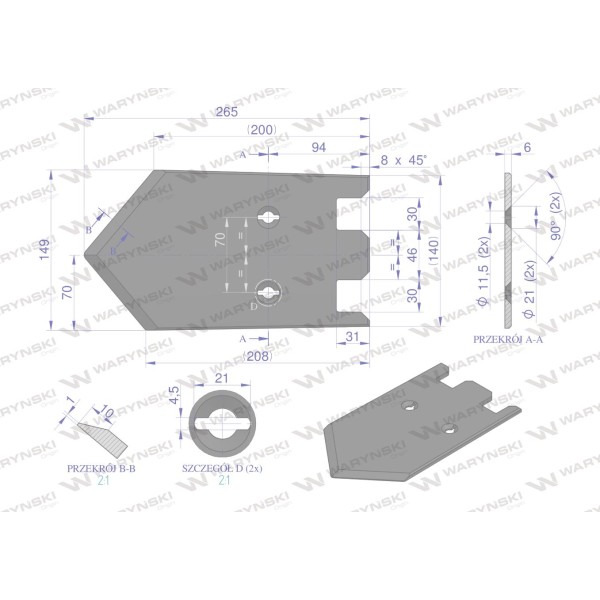 Lemiesz 149 mm, listwowy prawy szerokość 089000310 | Exvi