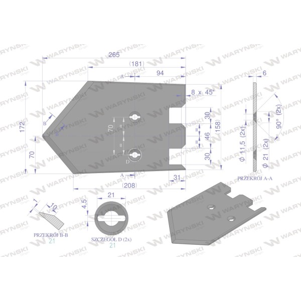 Lemiesz 172 mm, listwowy prawy szerokość 089000290 | Exvi