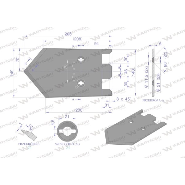 Lemiesz 149 mm, listwowy lewy szerokość 089000320 | Exvi