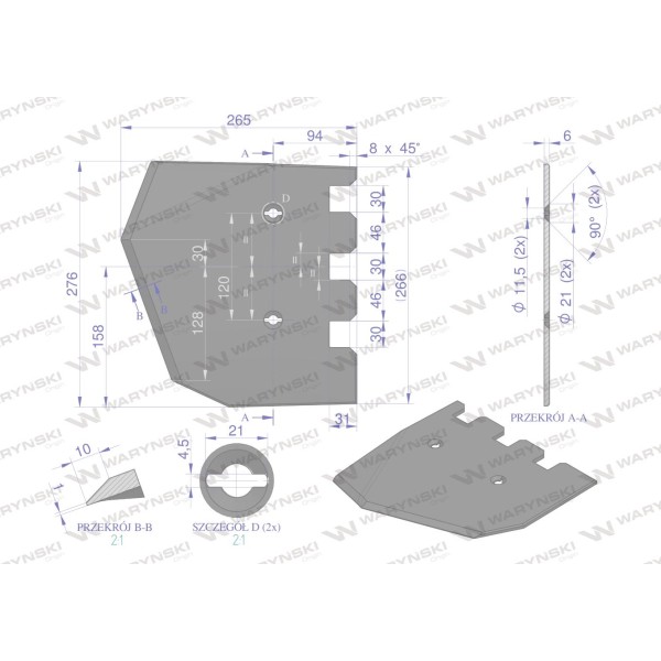 Lemiesz 276 mm, listwowy lewy szerokość 089004570 | Exvi