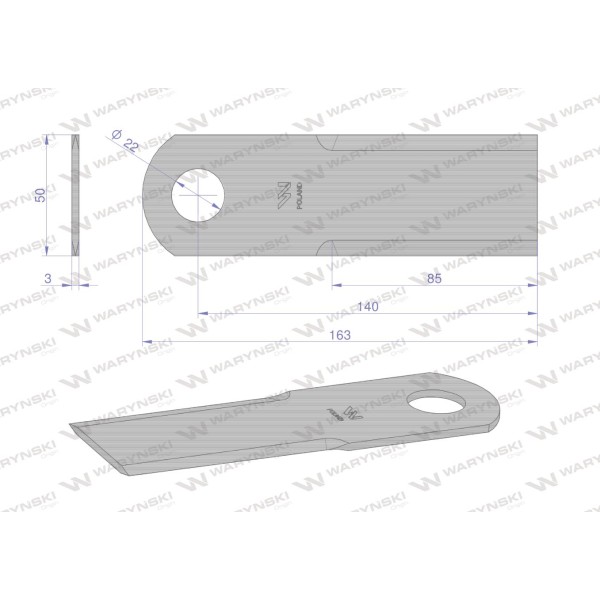 Nóż, obrotowy rozdrabniacz słomy WRR163X50X3W | Exvi