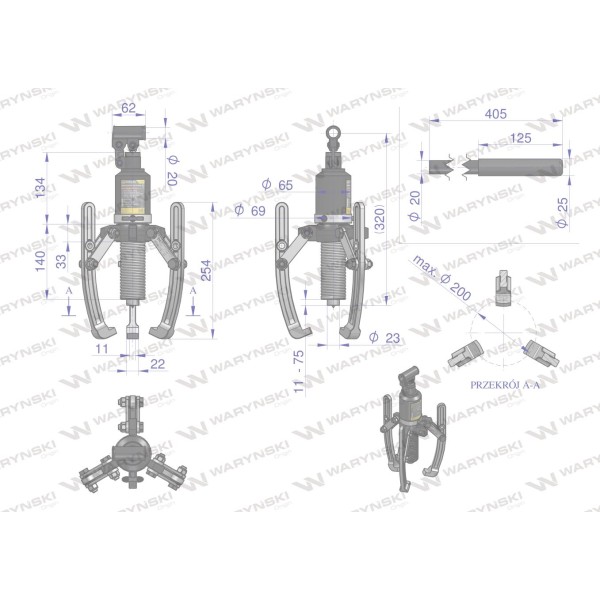 Ściągacz do łożysk, hydrauliczny 5T WMB205 | Exvi