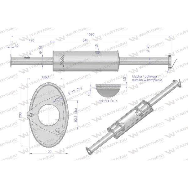 Tłumik TURBO 1676mm 9.8kg C-385 89014040PIW | Exvi