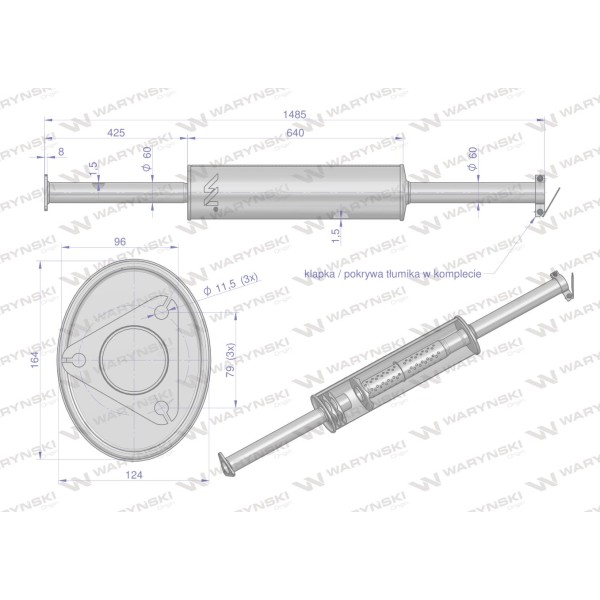 Tłumik prosty długi 1485mm 8kg C-385 80014040PIW | Exvi