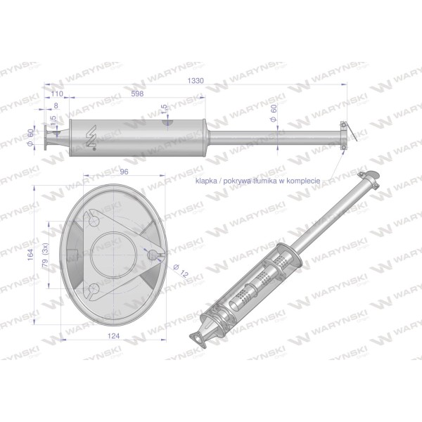Tłumik 1330mm 7kg ZETOR ( prosty ) INOX 70011423PIW | Exvi