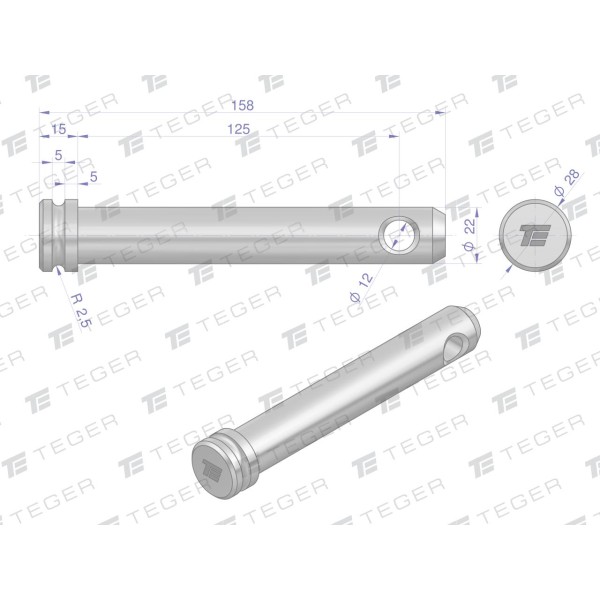 Sworzeń łącznika górnego 22x125x158 TEGER SLG22125158 | Exvi