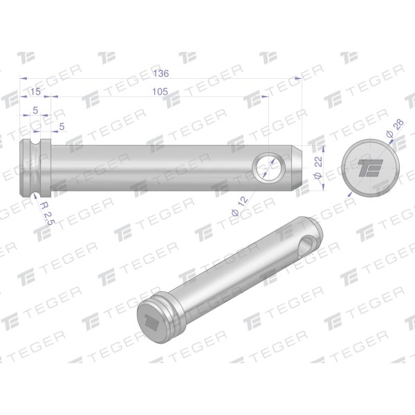 Sworzeń łącznika górnego 22x105x136 TEGER SLG22105136 | Exvi
