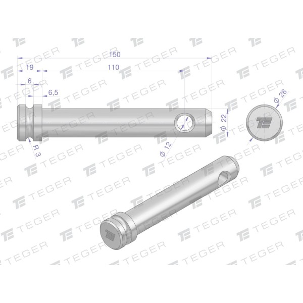 Sworzeń łącznika górnego 22x110x140 TEGER SLG22110140 | Exvi