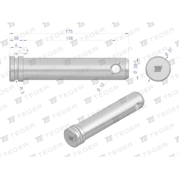 Sworzeń łącznika górnego 32x136x175 TEGER SLG32136175 | Exvi