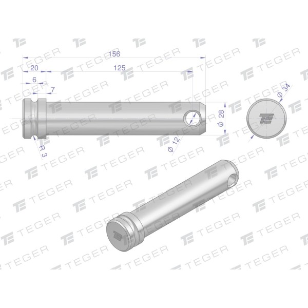 Sworzeń łącznika górnego 28x125x156 TEGER SLG28125156 | Exvi