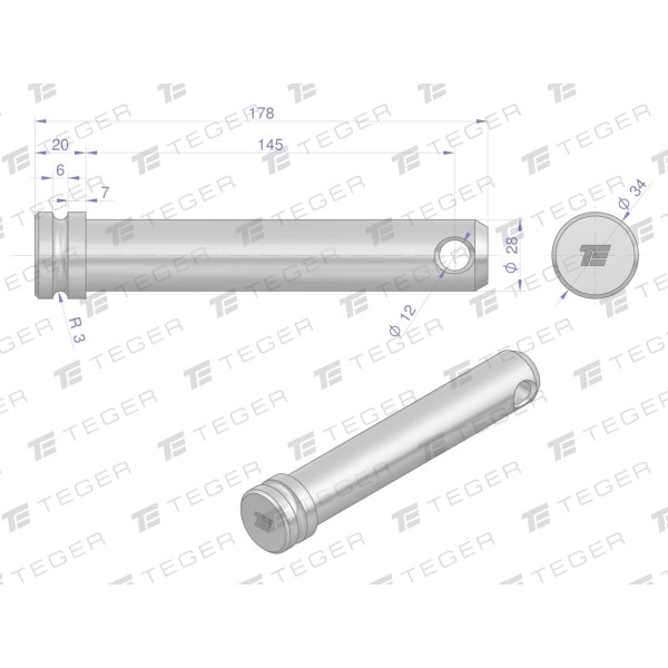 Sworzeń łącznika górnego 28x145x178 TEGER SLG28145178 | Exvi