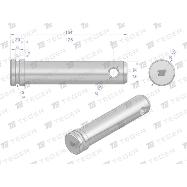 Sworzeń łącznika górnego 32x125x164 TEGER SLG32125164 | Exvi