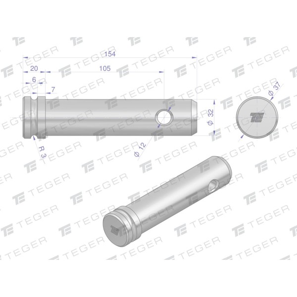 Sworzeń łącznika górnego 32x105x154 TEGER SLG32105154 | Exvi