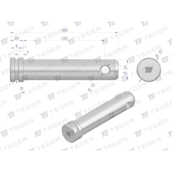 Sworzeń łącznika górnego 31x125x165 TEGER SLG31125165 | Exvi