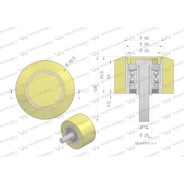 Rolka podporowa, PU 95x61x16,5, zastosowanie 641024 | Exvi