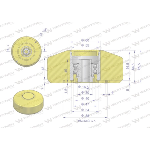 Rolka podporowa, PU 150x64x16,5, zastosowanie 641005 | Exvi