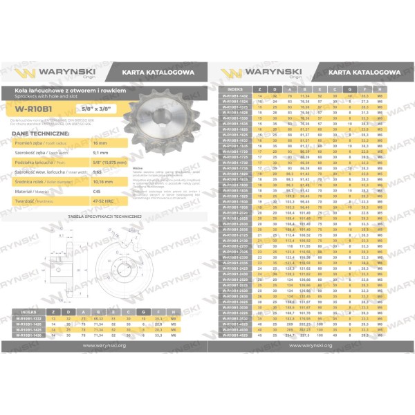Koło łańcuchowe, hartowane 10B1 (R1 5/8) R10B1-2035 | Exvi