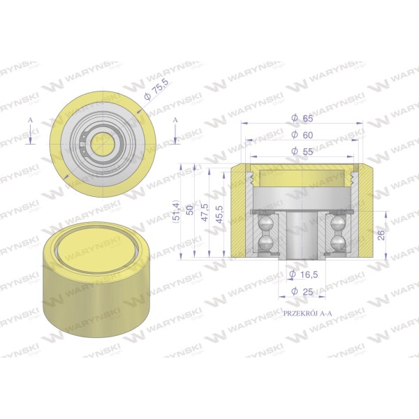 Rolka podporowa, PU 75x50x16,5, zastosowanie 641025 | Exvi