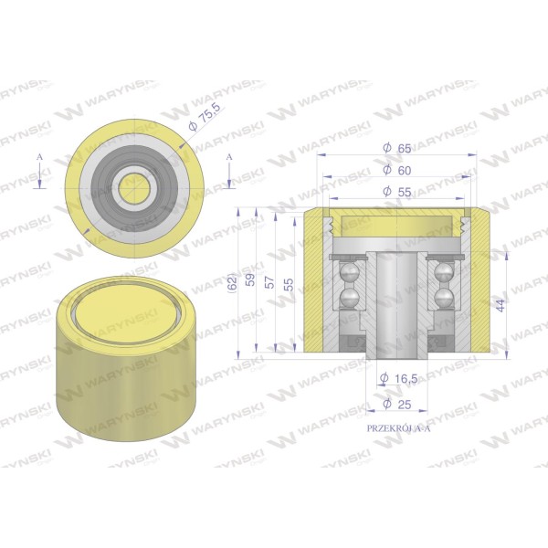 Rolka podporowa, PU 75x64x16,5, zastosowanie 641026 | Exvi