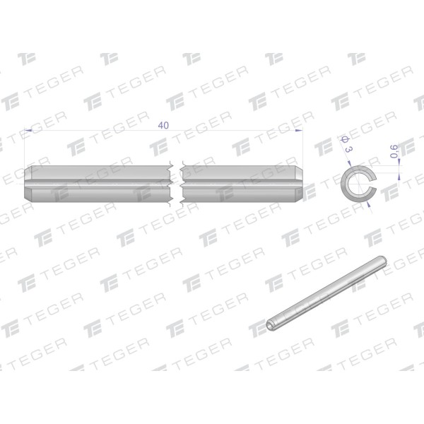 Kołek sprężysty 3x40 TEGER, (sprzedawane KO-3X40 | Exvi
