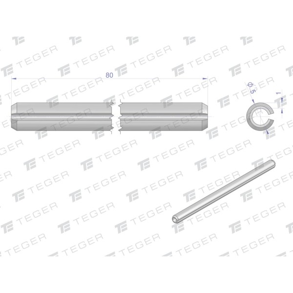 Kołek sprężysty 5x80 TEGER, (sprzedawane KO-5X80 | Exvi