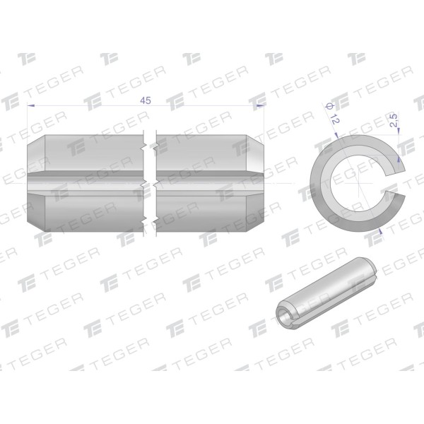 Kołek sprężysty 12x45 TEGER, (sprzedawane KO-12X45 | Exvi