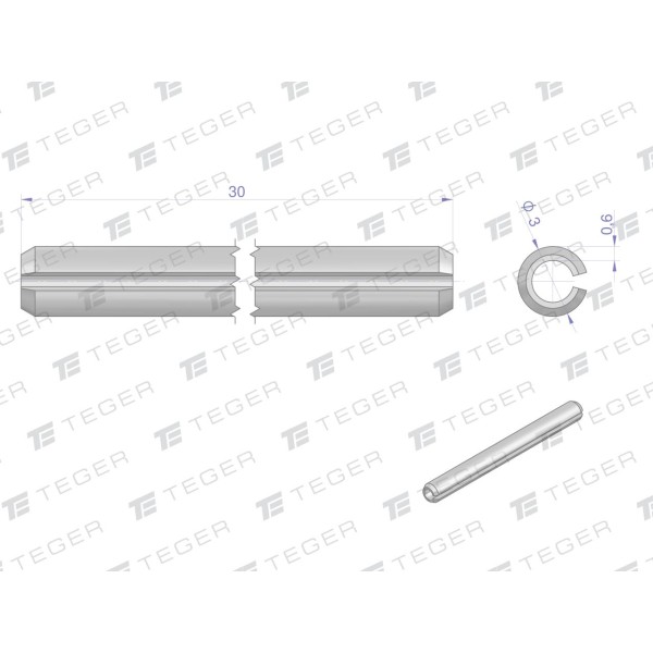 Kołek sprężysty 3x30 TEGER, (sprzedawane KO-3X30 | Exvi
