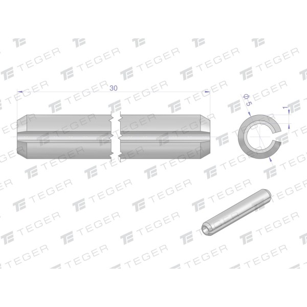 Kołek sprężysty 5x30 TEGER, (sprzedawane KO-5X30 | Exvi