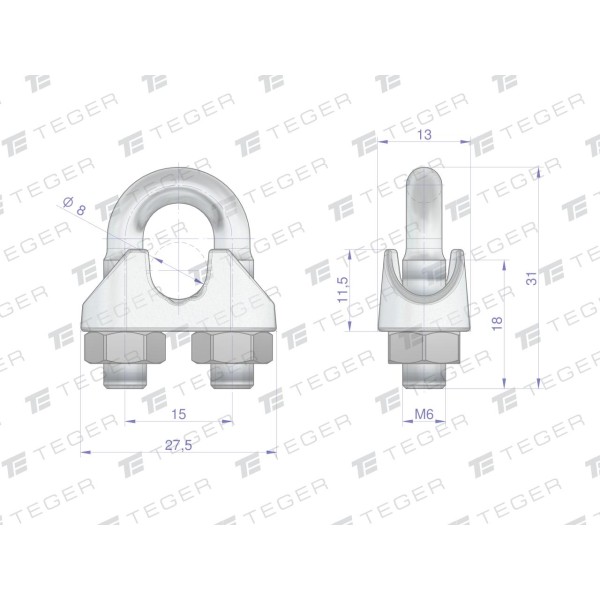 Zacisk linki stalowej 8mm TEGER, (sprzedawane ZLS-8 | Exvi
