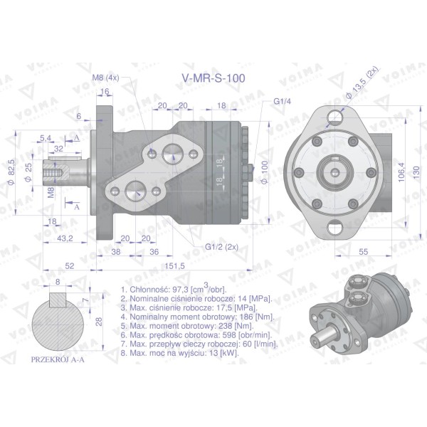 Silnik hydrauliczny orbitalnyV-MR-S 100 V-MR-S-100 | Exvi