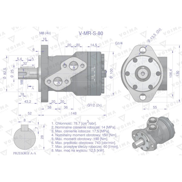 Silnik hydrauliczny orbitalnyV-MR-S 80 V-MR-S-80 | Exvi