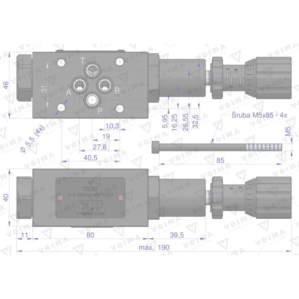 Zawór redukcyjny płytowy CETOP 3 V-6-MBRV-02PK320 | Exvi