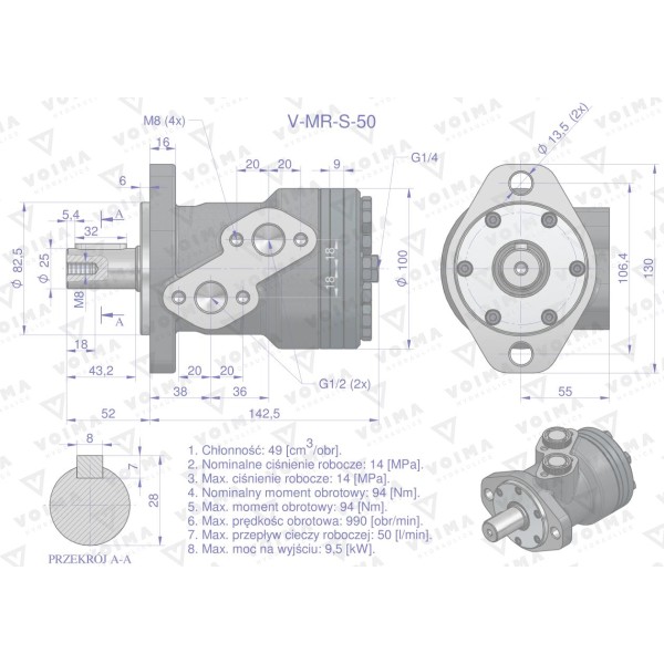 Silnik hydrauliczny orbitalnyV-MR-S 50 V-MR-S-50 | Exvi