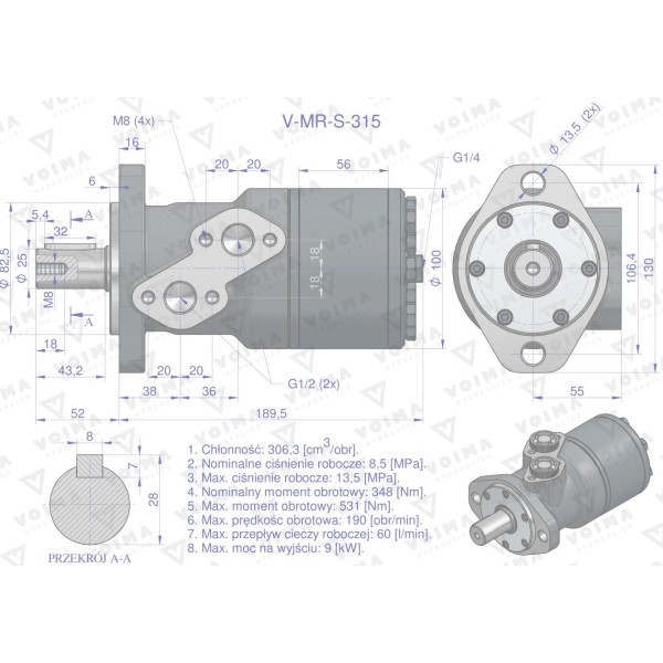 Silnik hydrauliczny orbitalnyV-MR-S 315 V-MR-S-315 | Exvi
